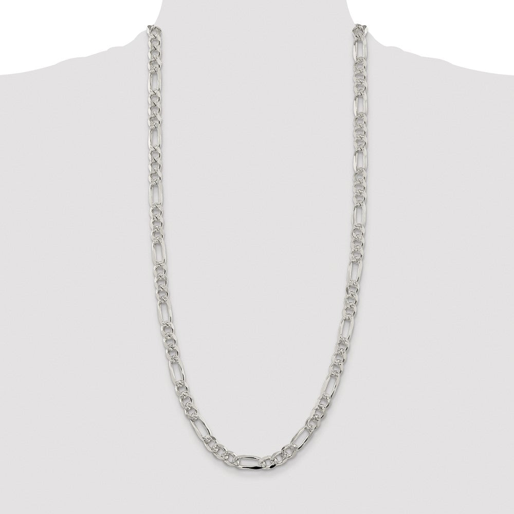 Sterling Silver Rhodium-plated 8mm Pav Flat Figaro Chain