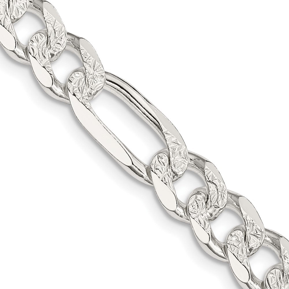 Sterling Silver 8mm Pav Flat Figaro Chain