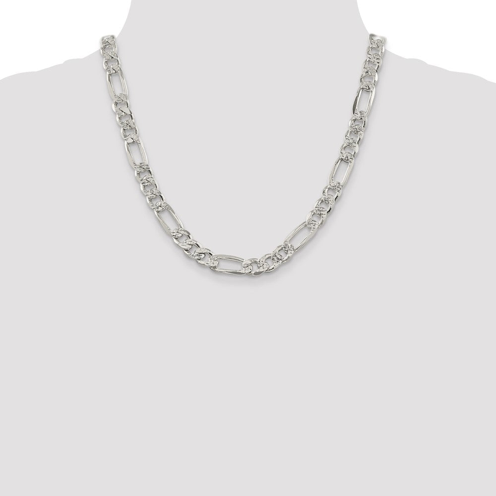 Sterling Silver 9.5mm Pav Flat Figaro Chain