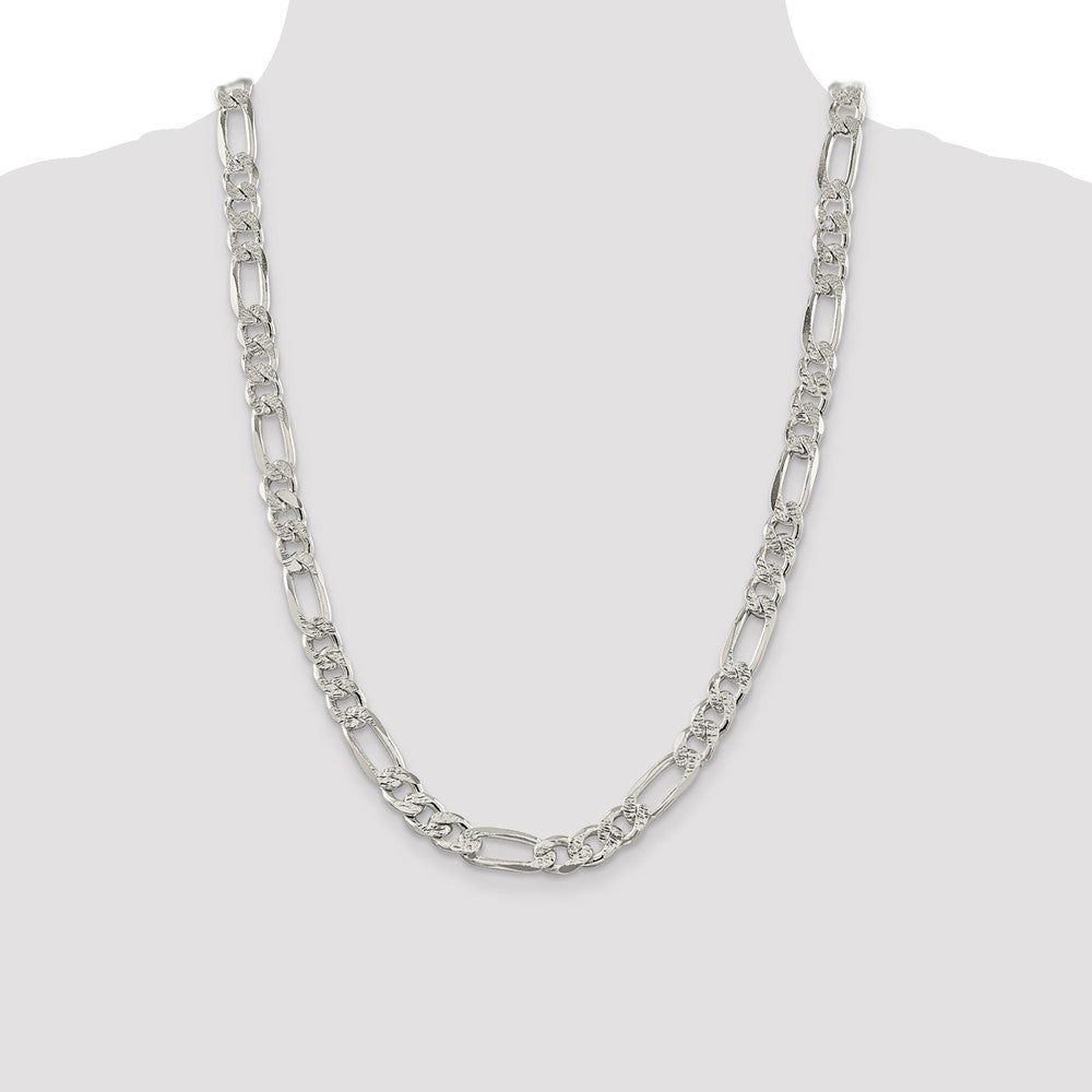 Sterling Silver 9.5mm Pav Flat Figaro Chain