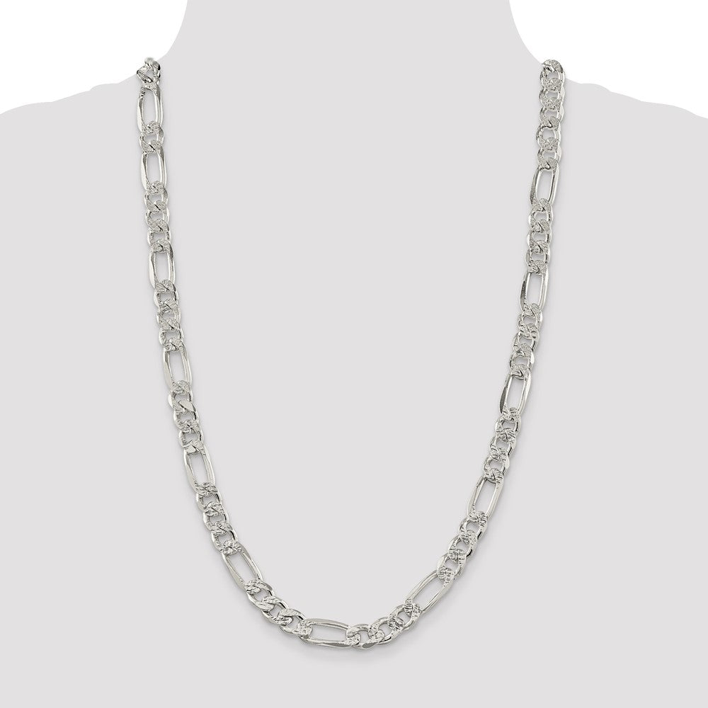 Sterling Silver 9.5mm Pav Flat Figaro Chain