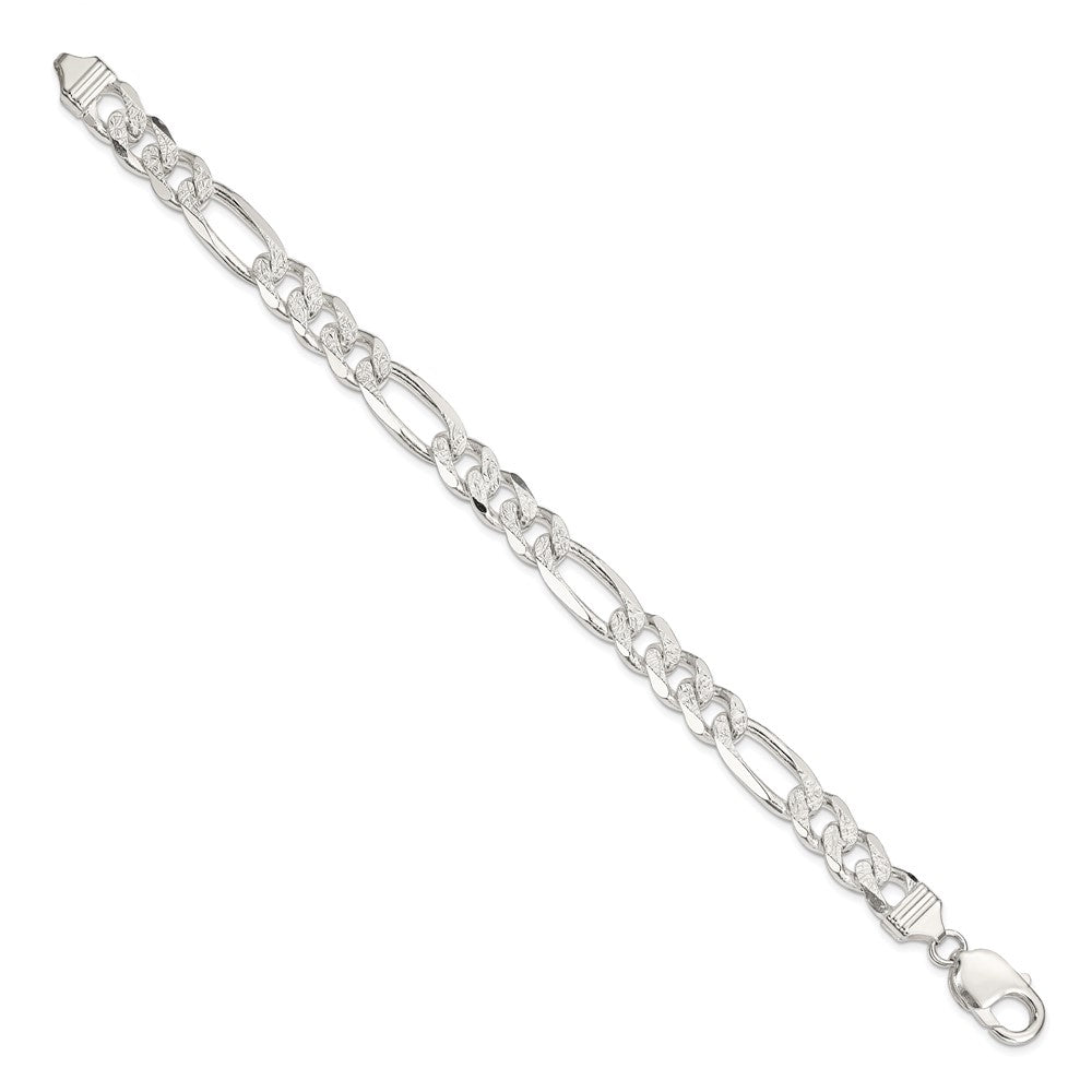Sterling Silver 9.5mm Pav Flat Figaro Chain