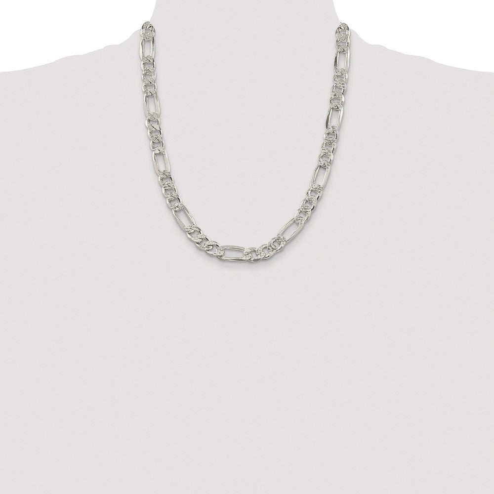Sterling Silver Rhodium-plated 9.5mm Pav Flat Figaro Chain