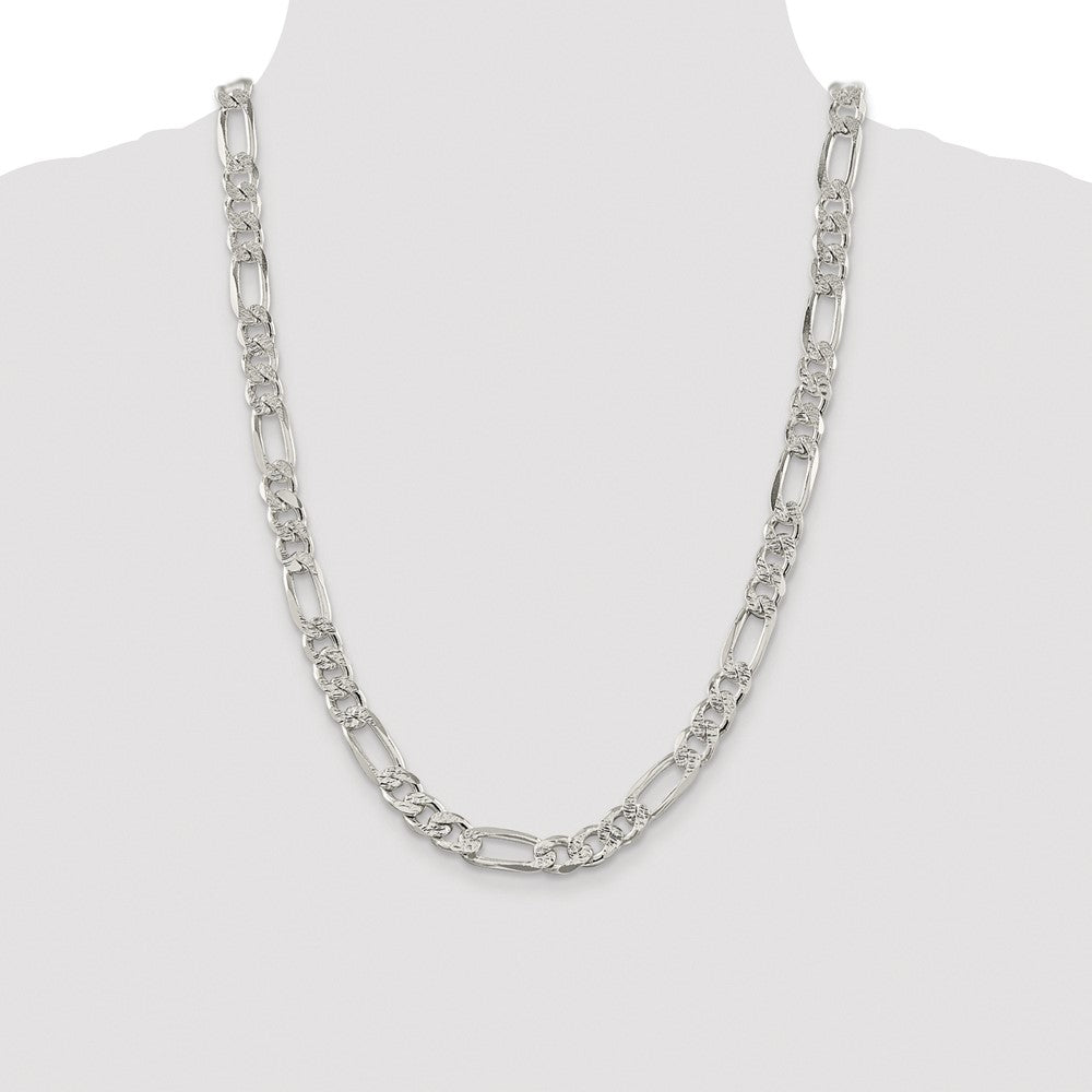 Sterling Silver Rhodium-plated 9.5mm Pav Flat Figaro Chain