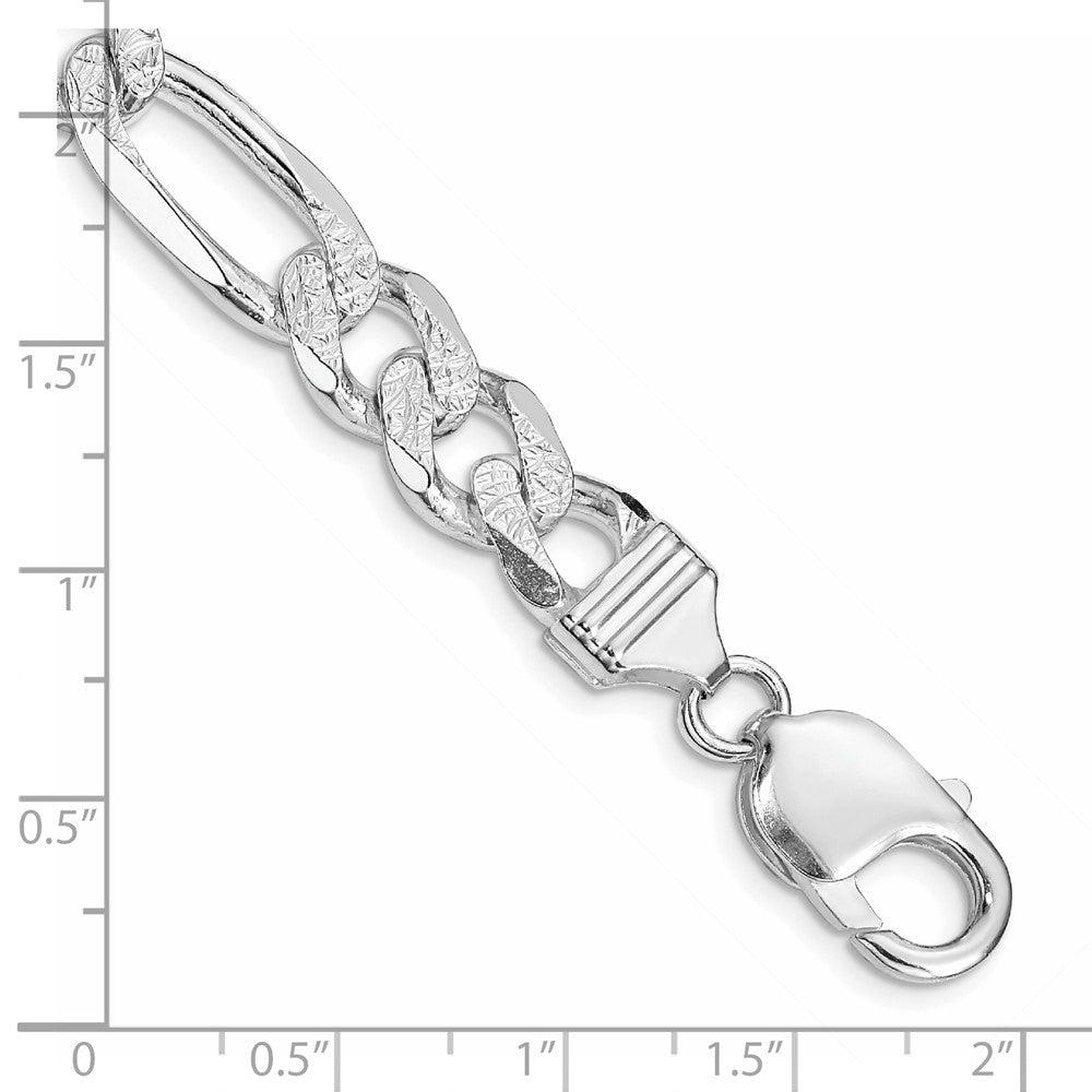 Sterling Silver Rhodium-plated 9.5mm Pav Flat Figaro Chain