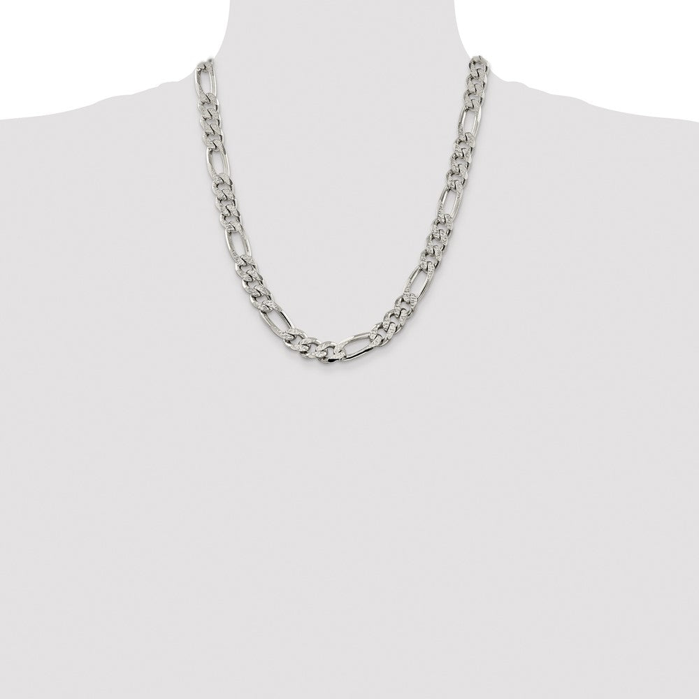 Sterling Silver 11.0mm Pav Flat Figaro Chain
