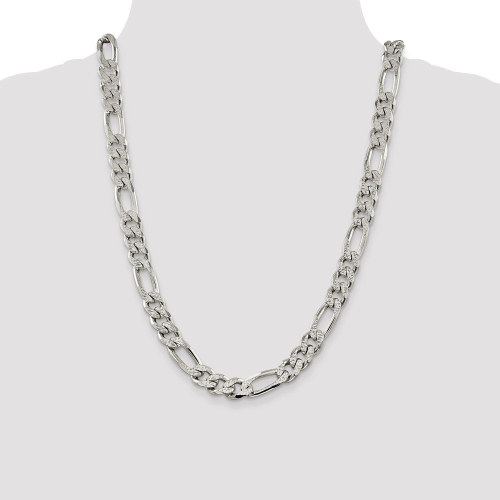 Sterling Silver 11.0mm Pav Flat Figaro Chain