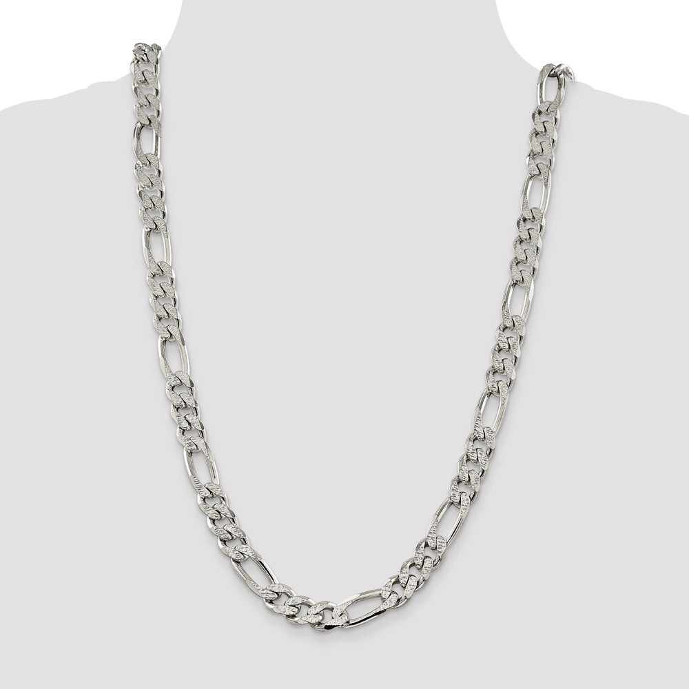Sterling Silver 11.0mm Pav Flat Figaro Chain