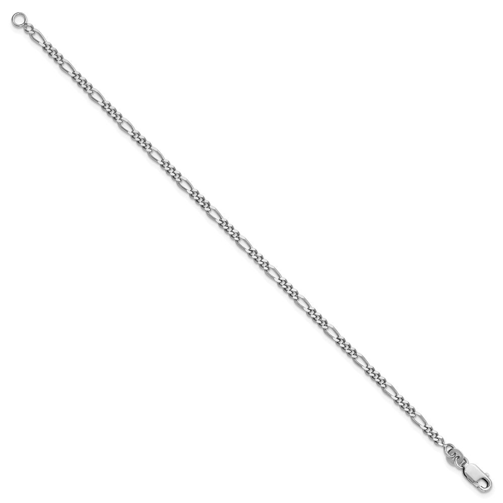 Sterling Silver Rhodium-plated 2.5mm Figaro Chain Anklet