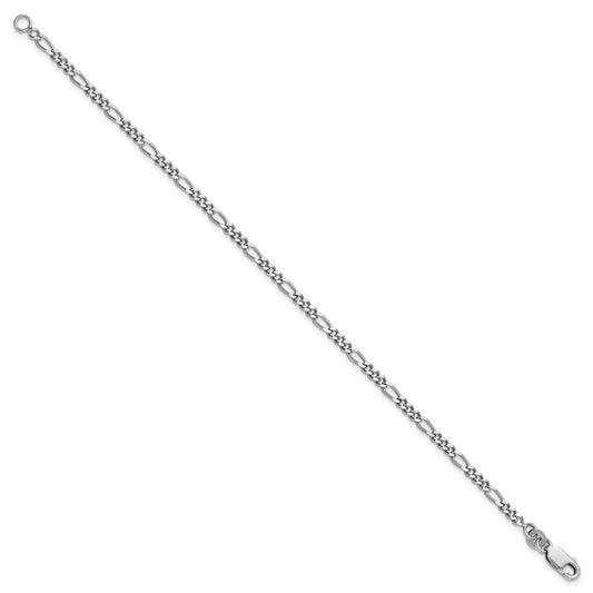 Sterling Silver Rhodium-plated 2.5mm Figaro Chain Anklet