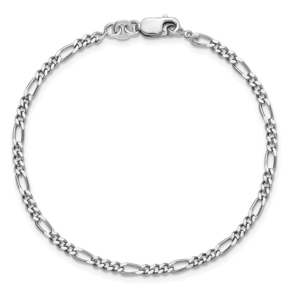 Sterling Silver Rhodium-plated 2.5mm Figaro Chain Anklet