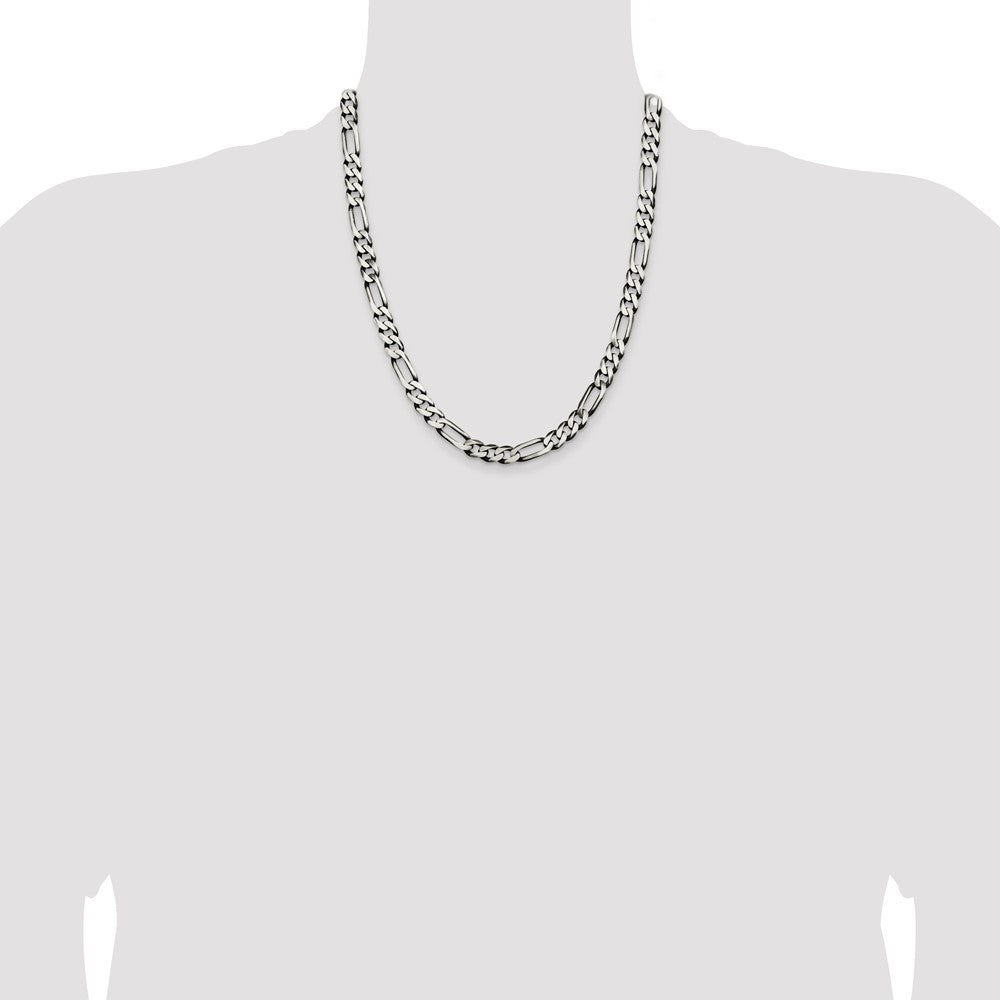 Sterling Silver Antiqued 7.5mm Figaro Chain