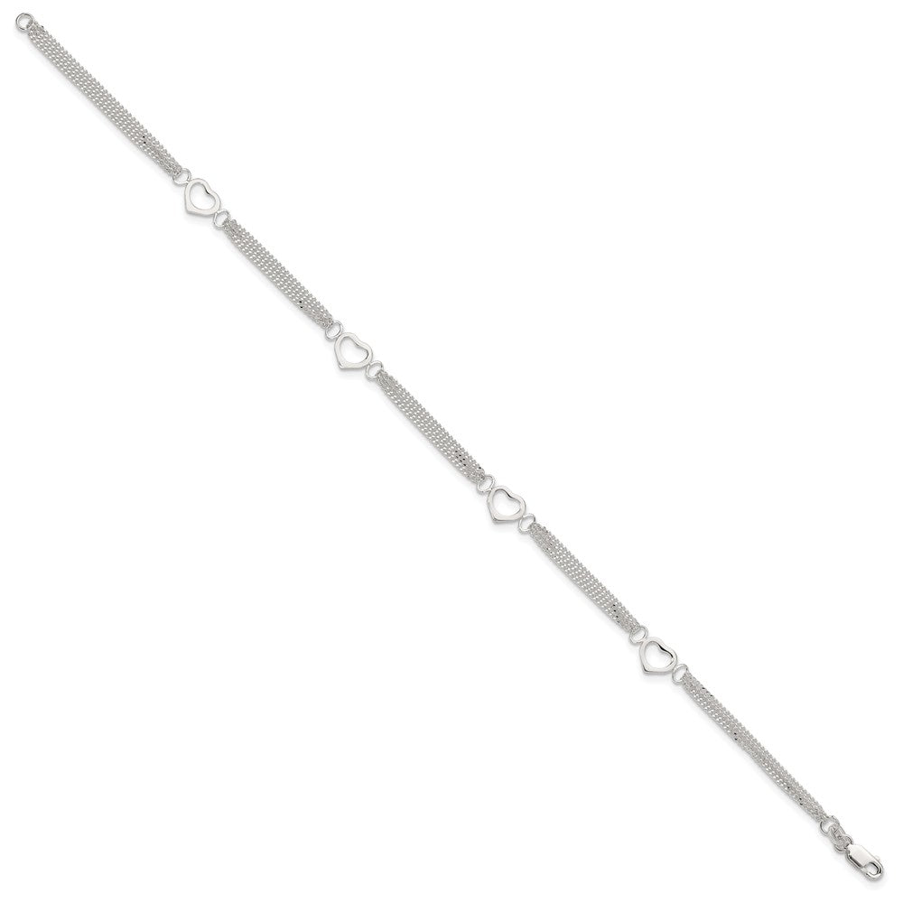 Sterling Silver 10inch Polished Heart Anklet