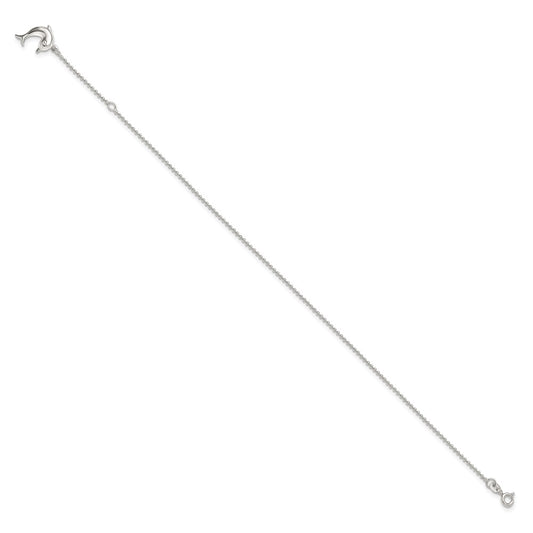 Sterling Silver Dolphin Dangle 9 inch Plus 1 inch Extender - Total 10 inch Anklet