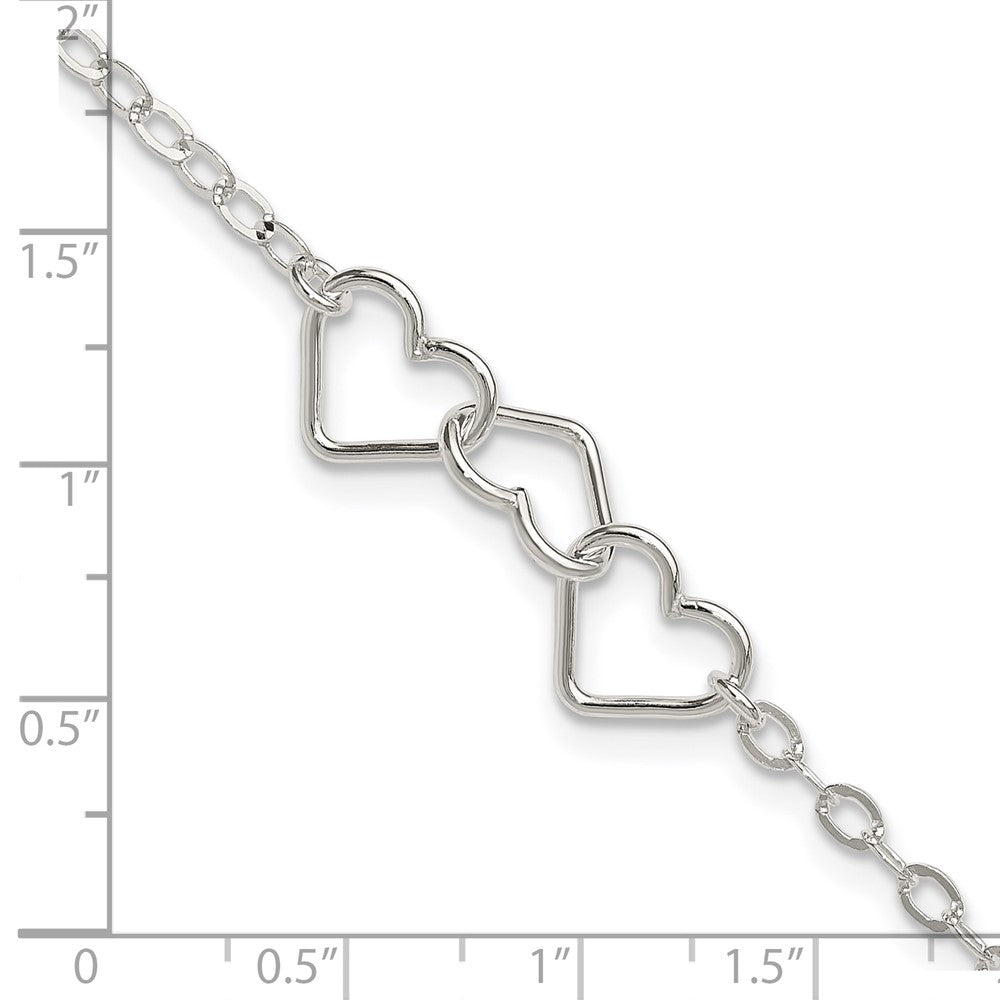 Sterling Silver 10inch Solid Polished Fancy Heart Link Anklet