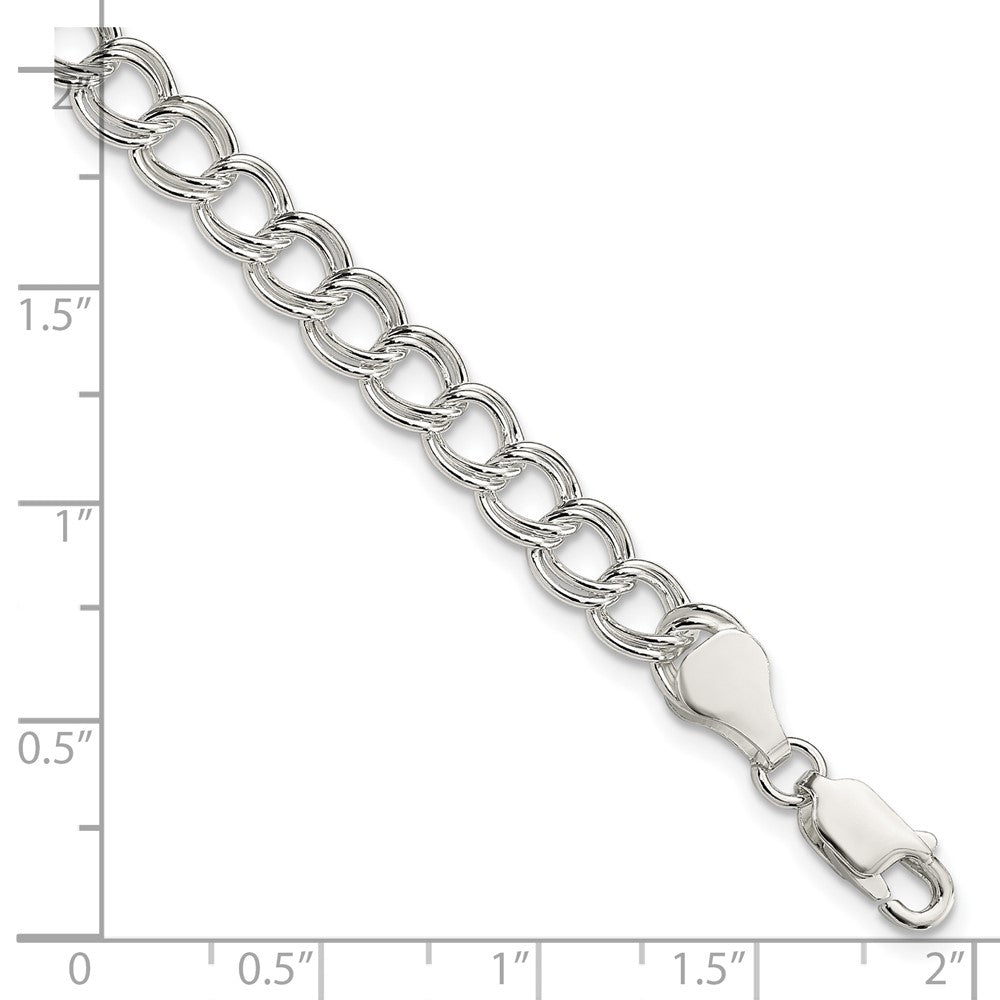 Sterling Silver 6mm Solid Double Link 8 inch Charm Bracelet