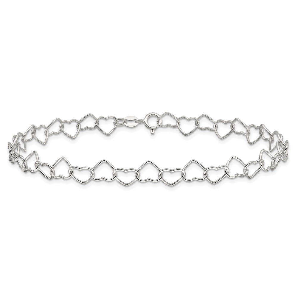 Sterling Silver Fancy Heart Link 9in. Anklet