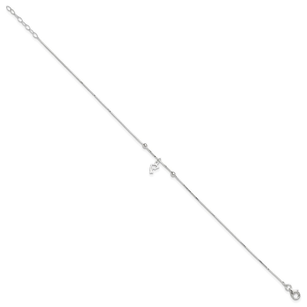 Sterling Silver Dolphin 9 inch Plus 1 inch Extender - Total 10 inch Anklet