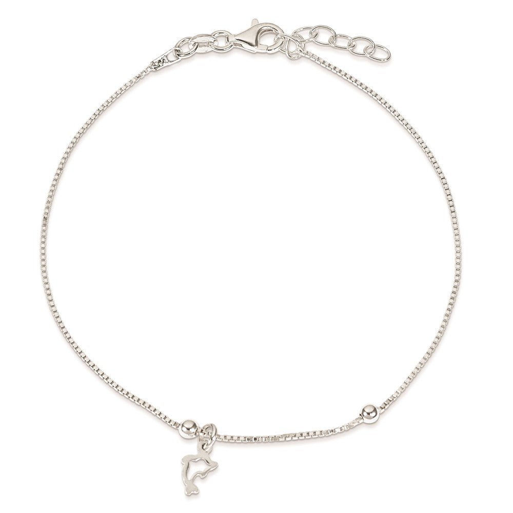 Sterling Silver Dolphin 9 inch Plus 1 inch Extender - Total 10 inch Anklet