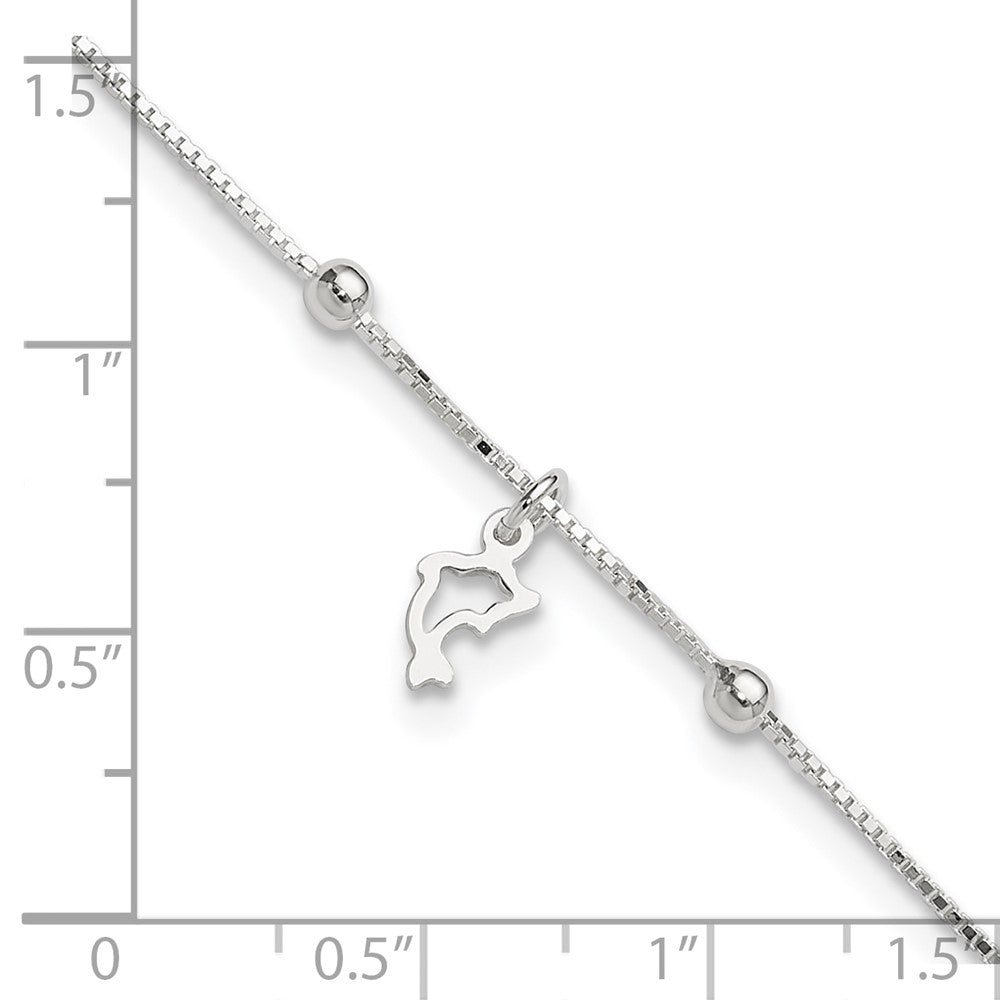 Sterling Silver Dolphin 9 inch Plus 1 inch Extender - Total 10 inch Anklet