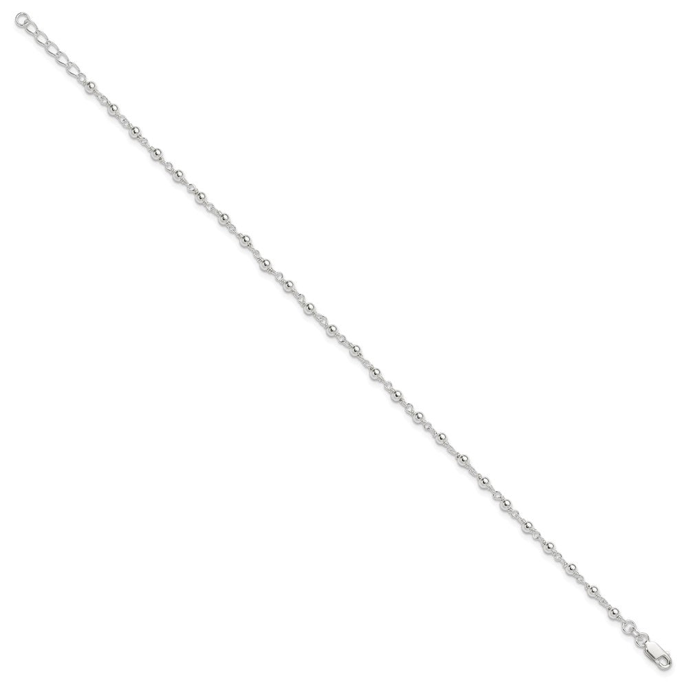 Sterling Silver Beaded 9 inch Plus 1 inch Extender - Total 10 inch Anklet