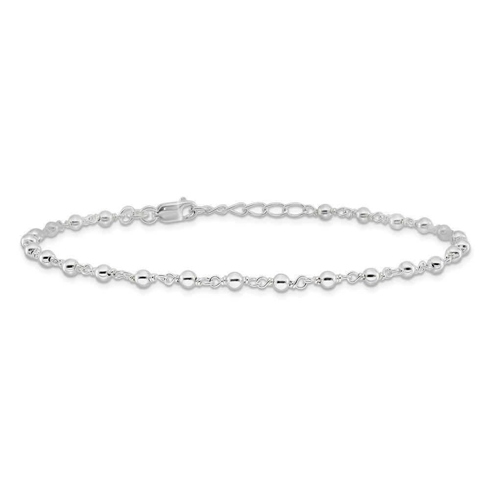 Sterling Silver Beaded 9 inch Plus 1 inch Extender - Total 10 inch Anklet