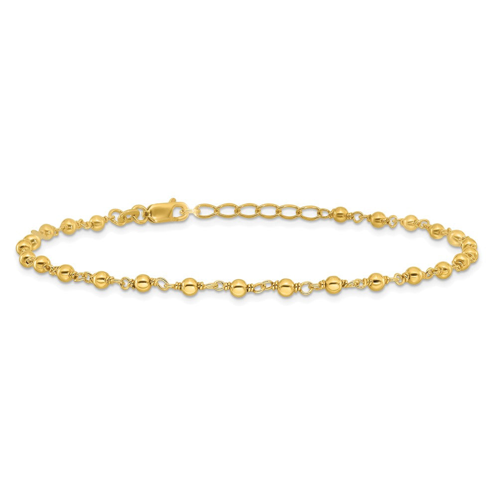 Sterling Silver Gold-tone Beaded 9 inch Plus 1 inch Extender - Total 10 inch Anklet