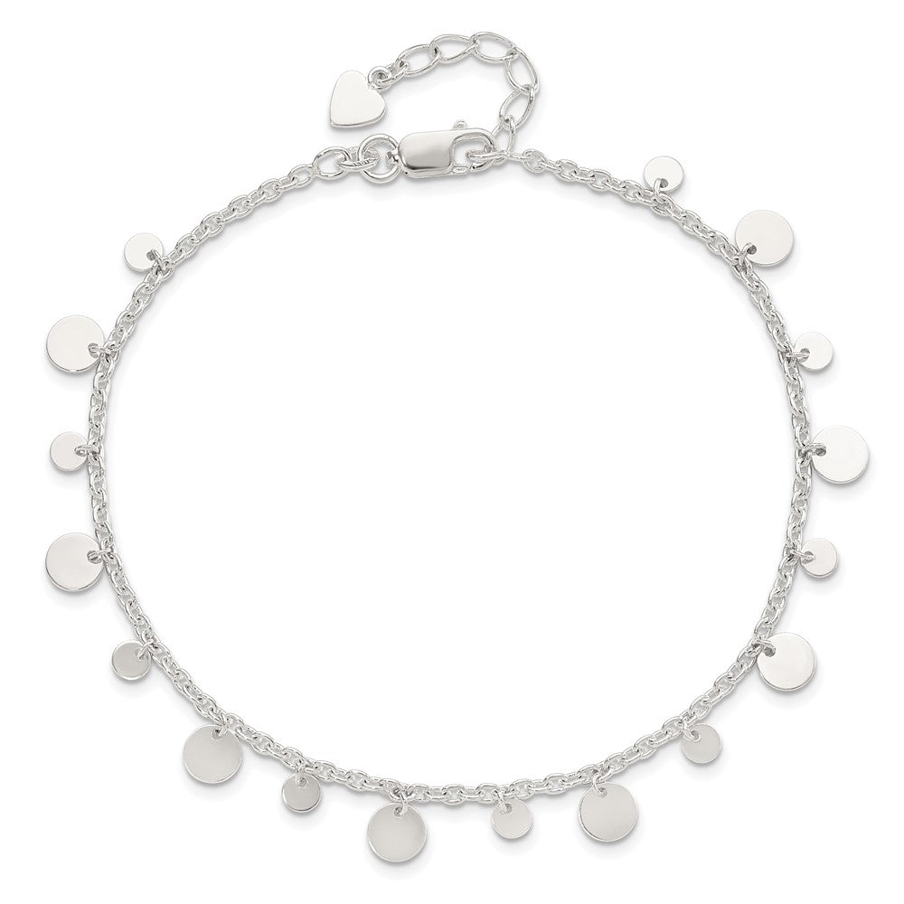 Sterling Silver Circle Disc 9 inch Plus 1 inch Extender - Total 10 inch Anklet