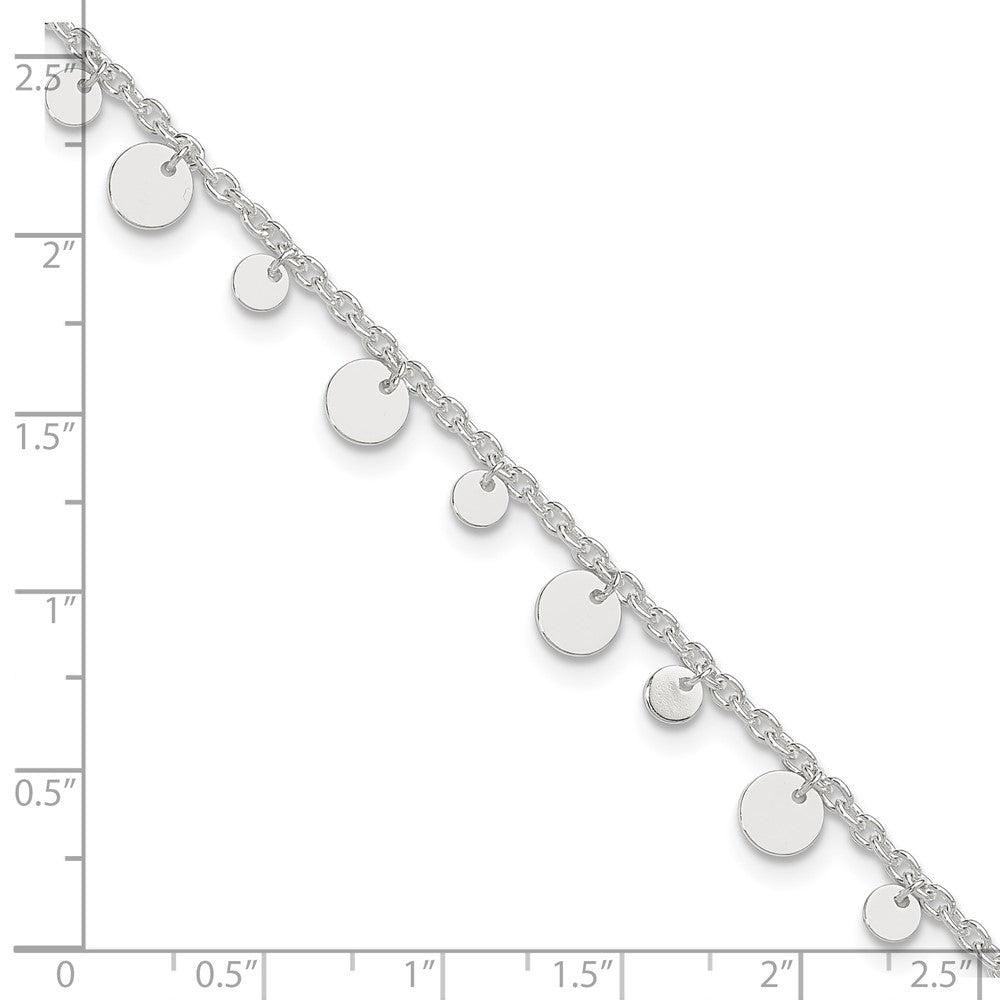 Sterling Silver Circle Disc 9 inch Plus 1 inch Extender - Total 10 inch Anklet