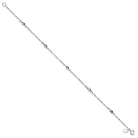 Sterling Silver Purple Glass Anklet