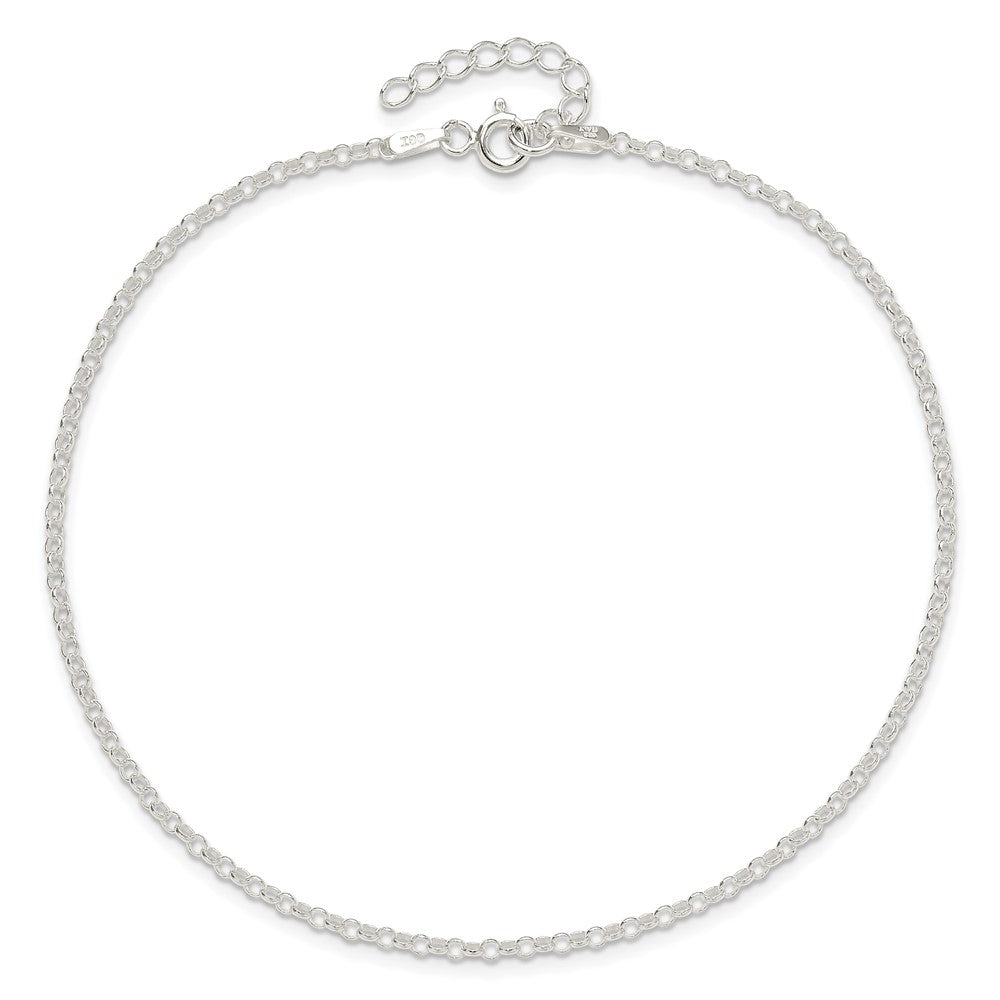 Sterling Silver 2mm Rolo Chain 9 inch Plus 1 inch Extender - Total 10 inch Anklet