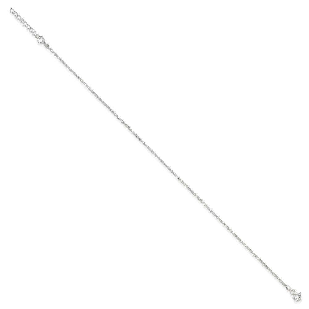 Sterling Silver 1.3mm Singapore Chain 10 inch Plus 1 inch Extender Chain - Total 11 inch Anklet