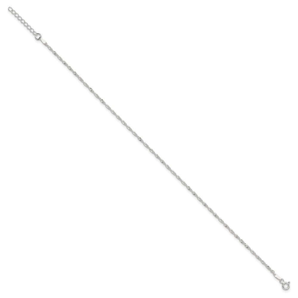 Sterling Silver 1.5mm Singapore Chain 10 inch Plus 1 inch Extender - Total 11 inch Anklet