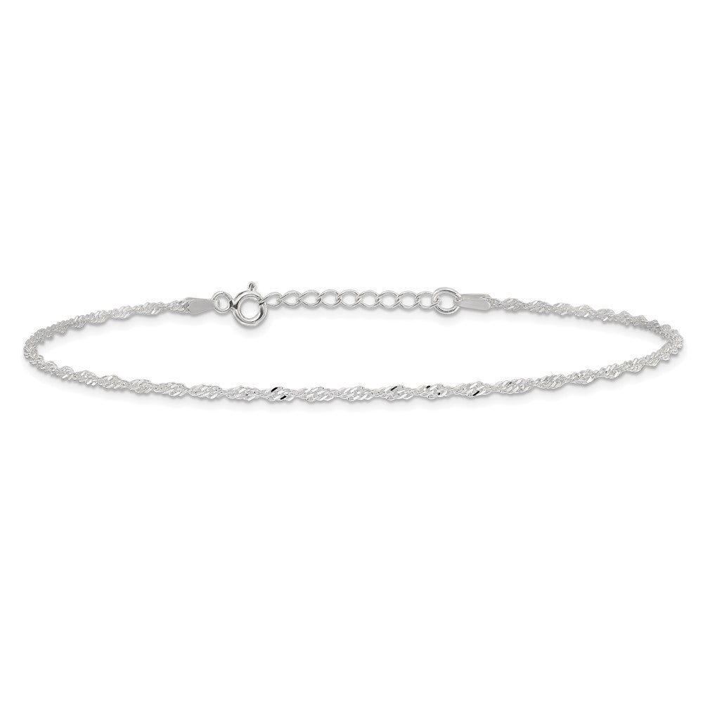 Sterling Silver 1.5mm Singapore Chain 10 inch Plus 1 inch Extender - Total 11 inch Anklet