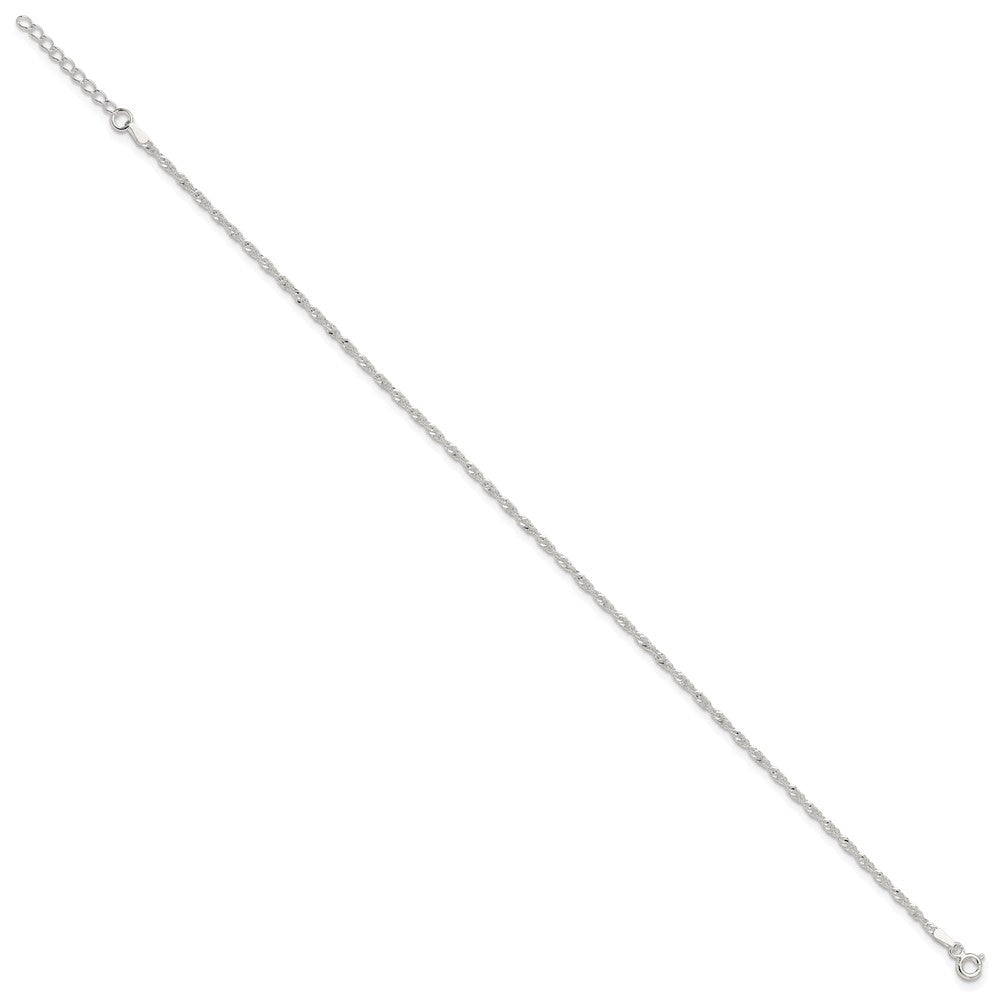 Sterling Silver 1.8mm Singapore Chain 9 inch Plus 1 inch Extender Chain - Total 10 inch Anklet