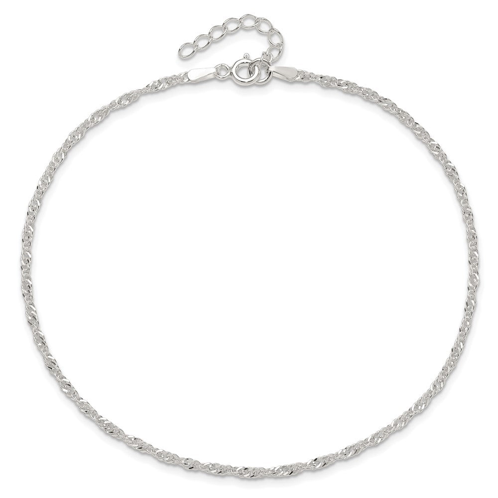 Sterling Silver 1.8mm Singapore Chain 10 inch Plus 1 inch Extender Chain - Total 11 inch Anklet