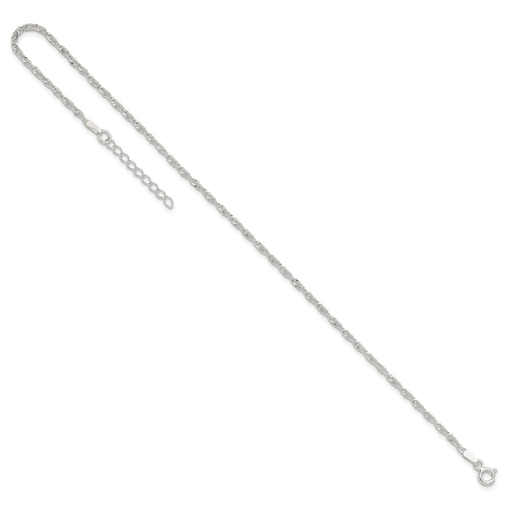Sterling Silver 1.8mm Singapore Chain 9 inch Plus 1 inch Extender Chain - Total 10 inch Anklet