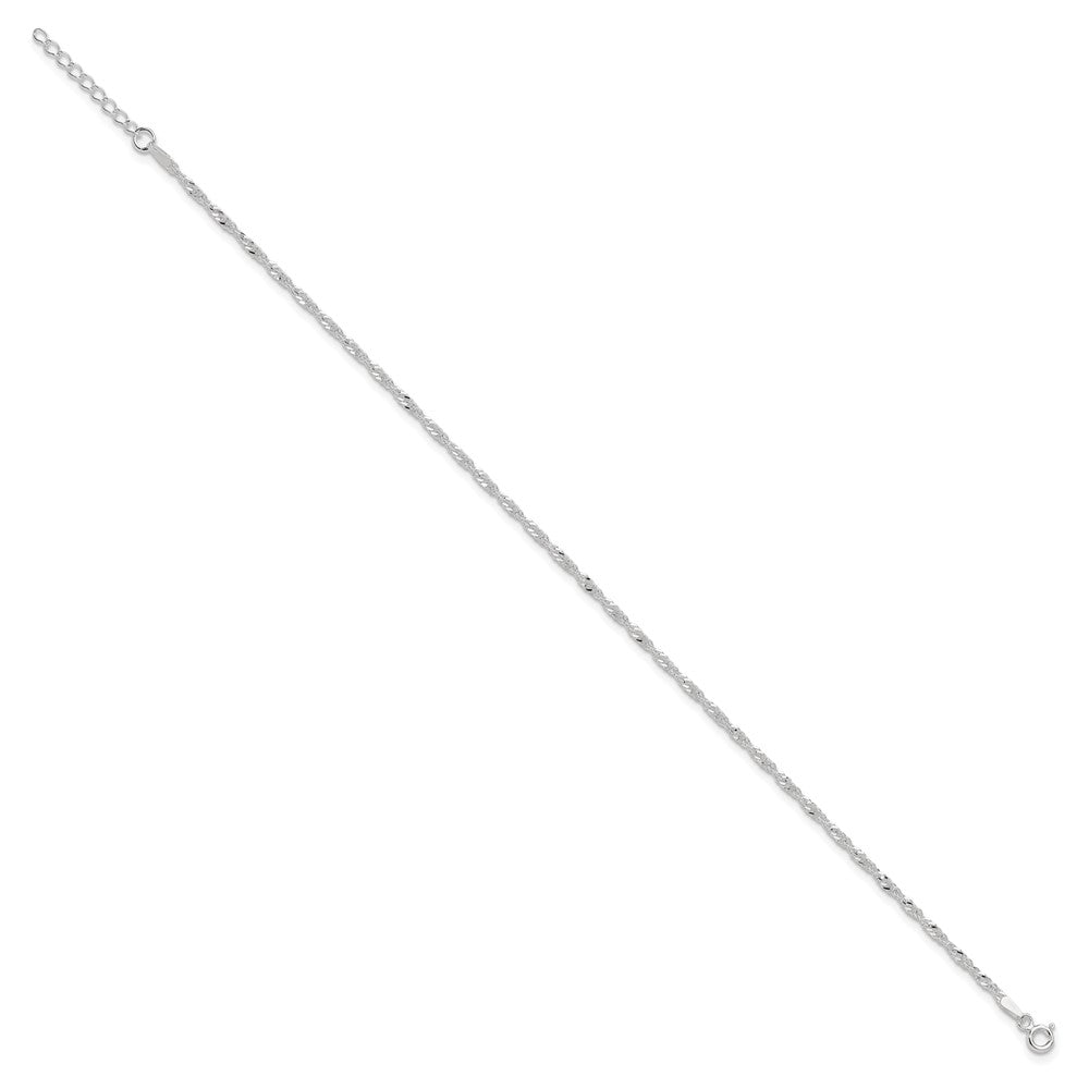 Sterling Silver 2mm Singapore Chain 9 inch Plus 1 inch Extender Chain - Total 10 inch Anklet