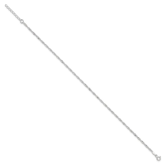 Sterling Silver 2mm Singapore Chain 9 inch Plus 1 inch Extender Chain - Total 10 inch Anklet