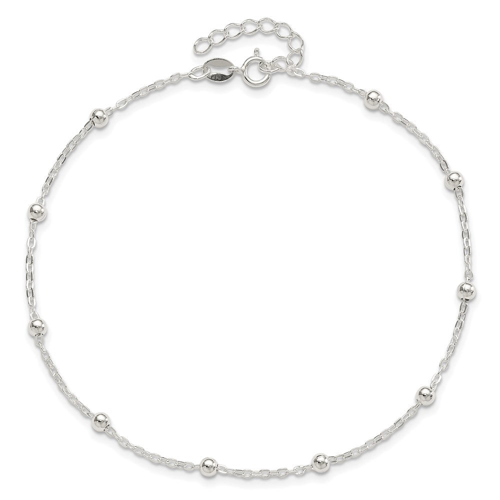 Sterling Silver 1mm Beaded Chain 10 inch Plus 1 inch Extender - Total 11 inch Anklet