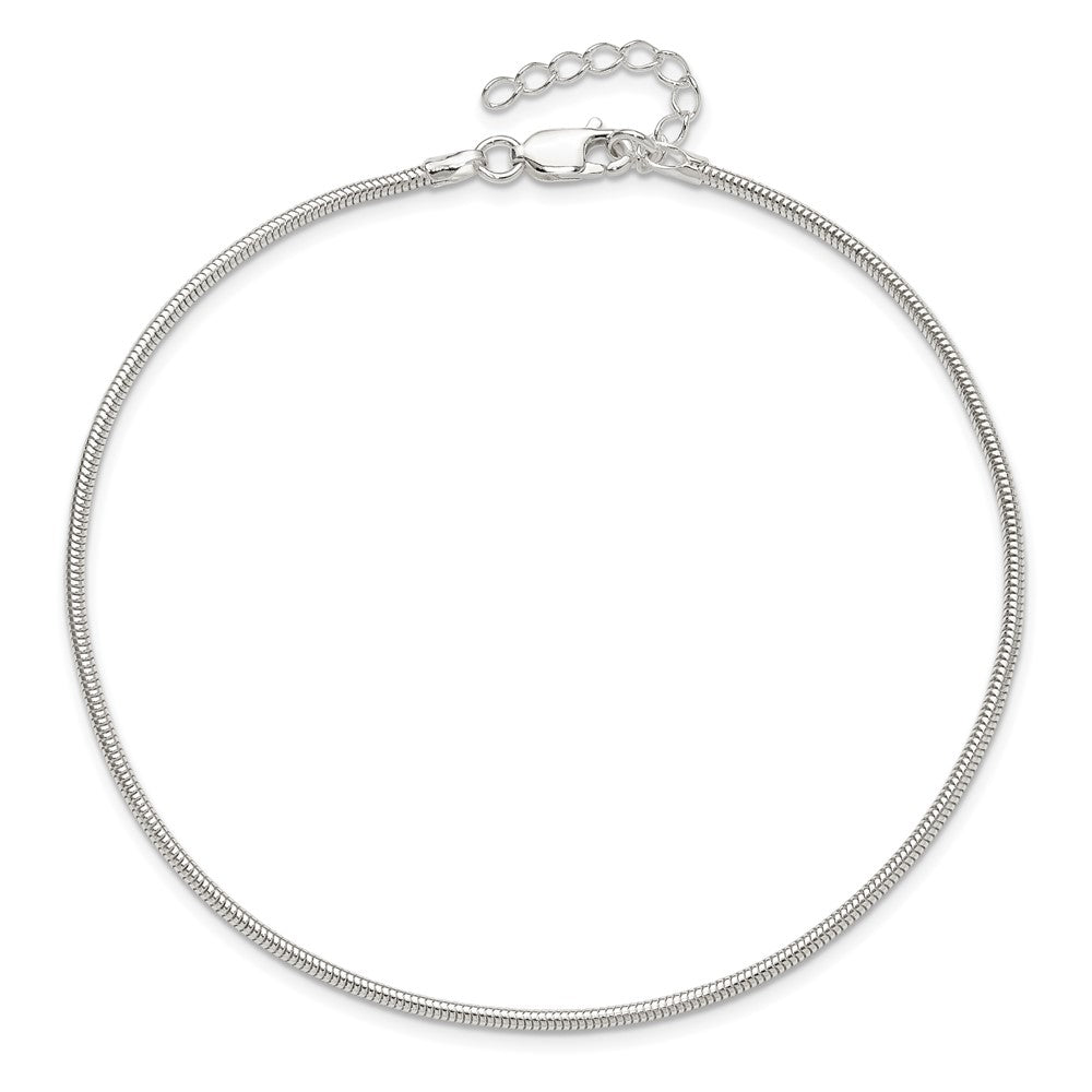 Sterling Silver 1.5mm Round Snake Chain 9 inch Plus 1 inch Extender - Total 10 inch Anklet