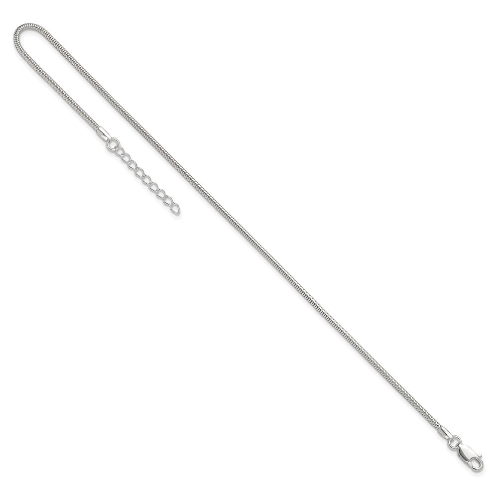 Sterling Silver 1.5mm Round Snake Chain 9 inch Plus 1 inch Extender - Total 10 inch Anklet