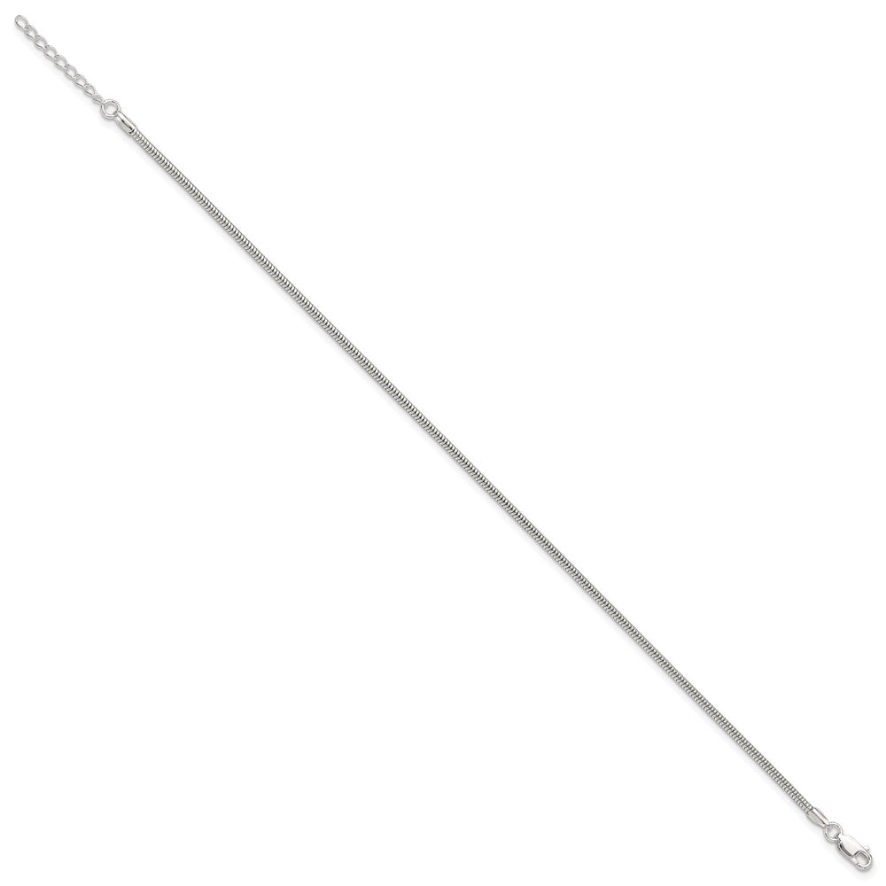 Sterling Silver 2mm Snake Chain 9 inch Plus 1 inch Extender - Total 10 inch Anklet