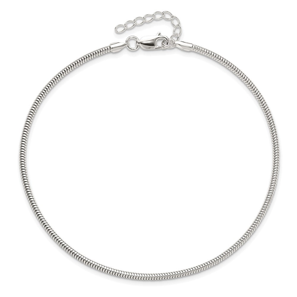 Sterling Silver 2mm Snake Chain 9 inch Plus 1 inch Extender - Total 10 inch Anklet