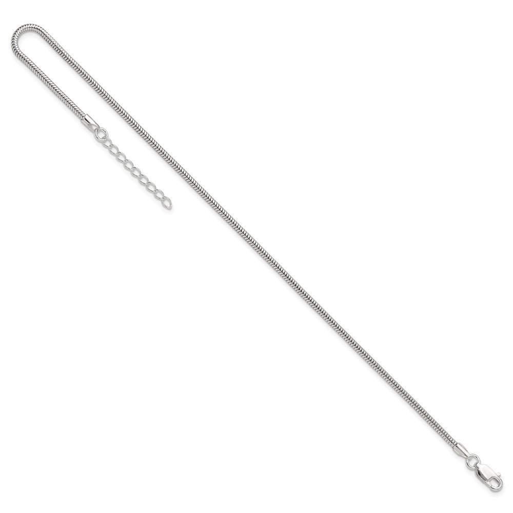 Sterling Silver 2mm Snake Chain 9 inch Plus 1 inch Extender - Total 10 inch Anklet