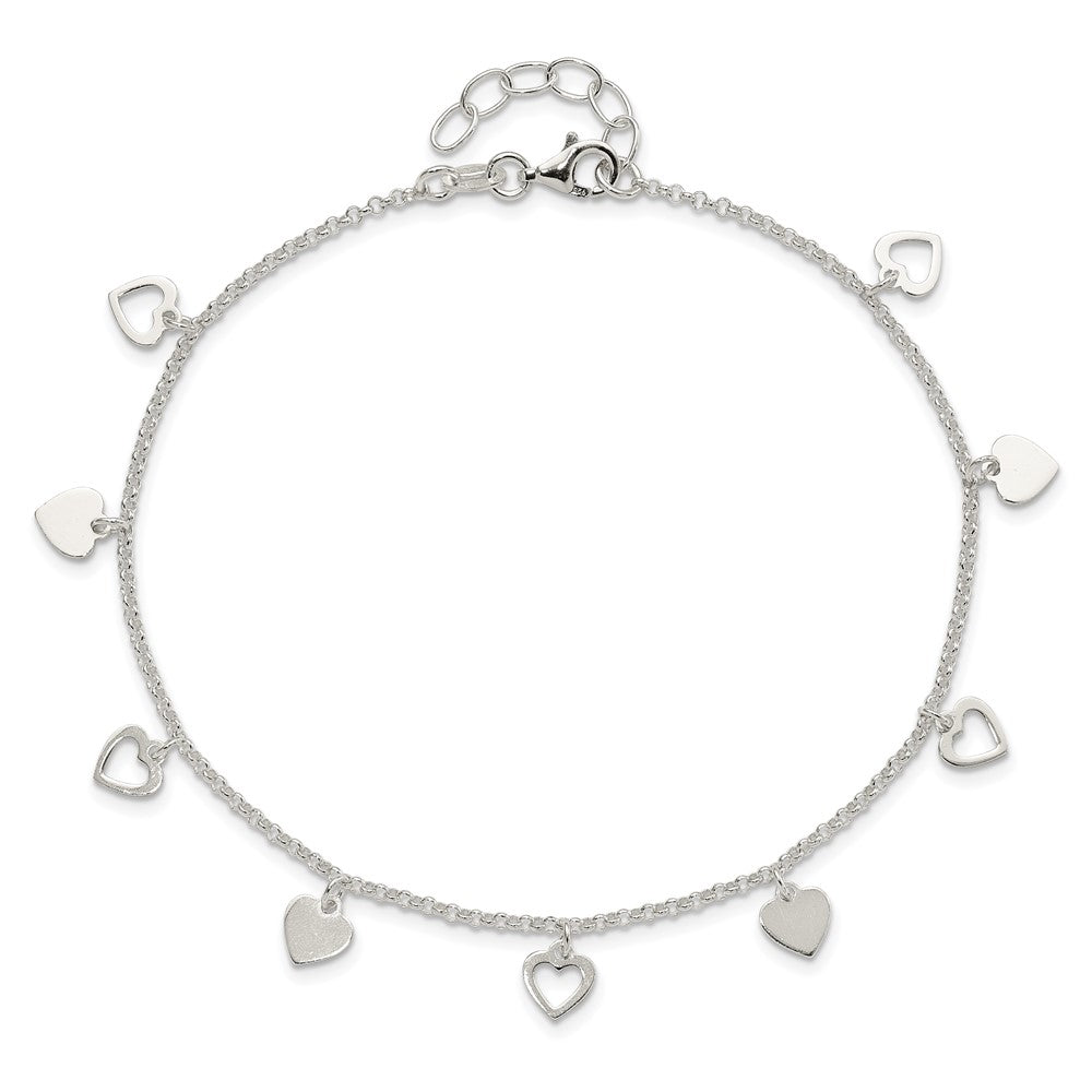 Sterling Silver Double Heart 10 inch Plus 1 inch Extender - Total 11 inch Anklet