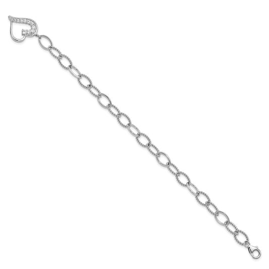Sterling Silver Rhodium-plated Journey Heart CZ Dangle Bracelet