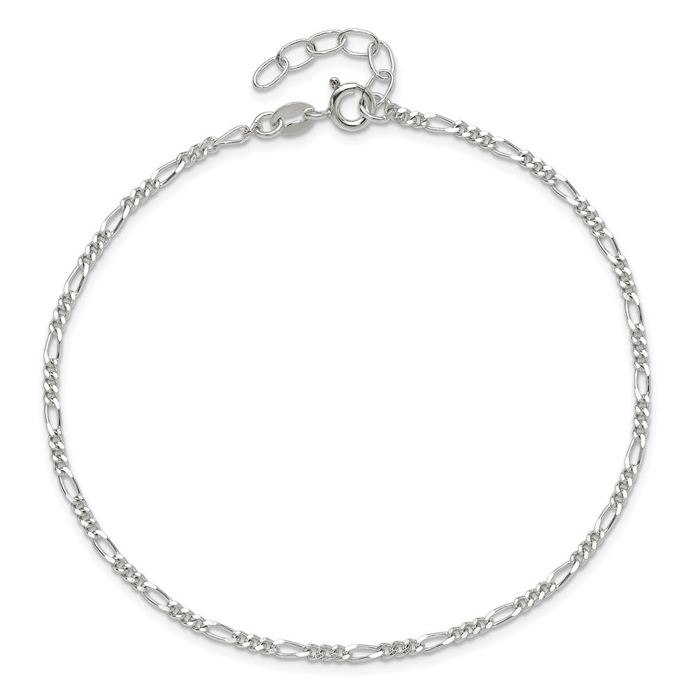 Sterling Silver Figaro Chain 10 inch Plus 1 inch Extender - Total 11 inch Anklet