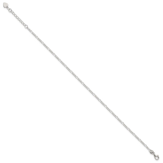 Sterling Silver Figaro Chain 9 inch Plus 1 inch Extender - Total 10 inch Anklet