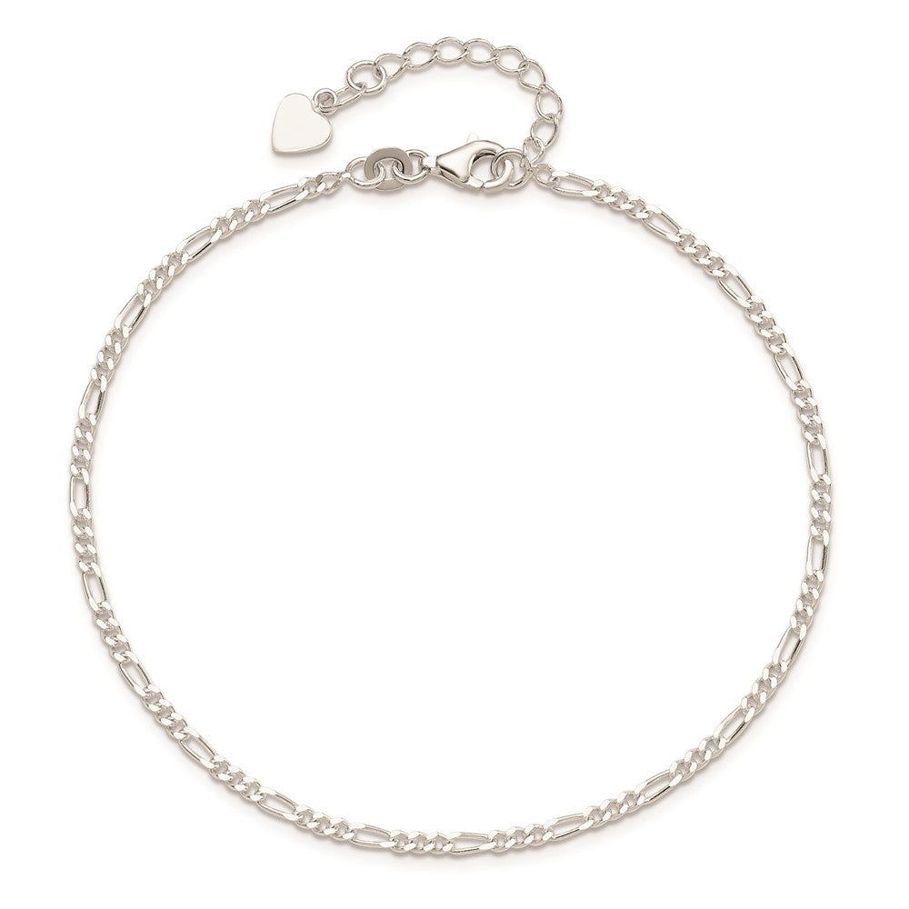 Sterling Silver Figaro Chain 10 inch Plus 1 inch Extender - Total 11 inch Anklet